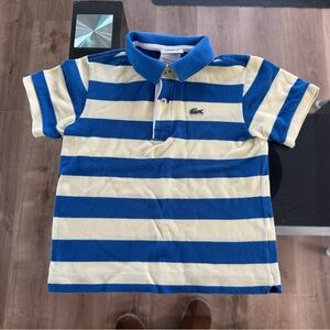 🐊 LACOSTE Kids Striped Blue and Cream Polo Shirt - 6Y